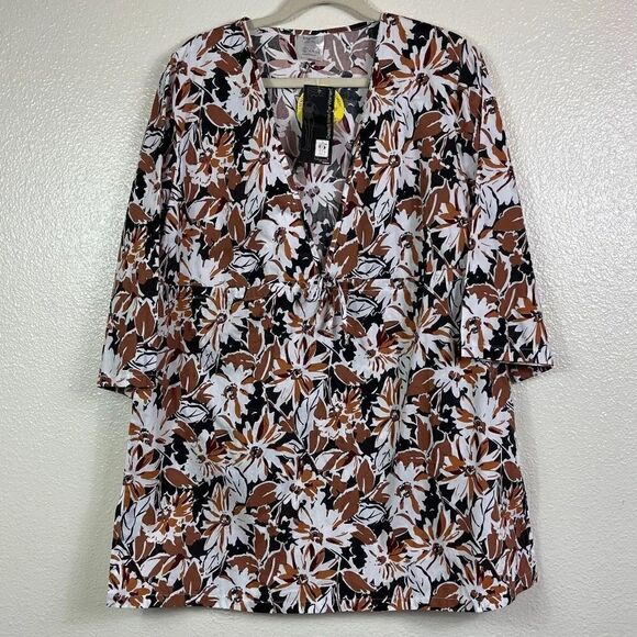 IT FIGURES Other - IT Figures Swimsuit Cover Women's size L Brown White Floral Empire Waist NWT's